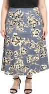 24seven Comfort Apparel Plus Size Floral Elastic Waist A-Line Maxi Skirt