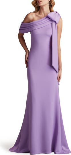 Tadashi Shoji One-Shoulder Crepe Column Gown