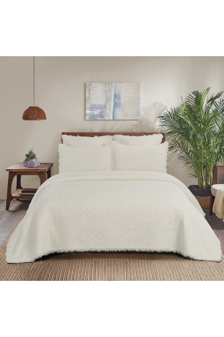 Trellis Cotton Geometric Stitch Quilt Set - Reversible and Machine Washable, Alternate, color, White