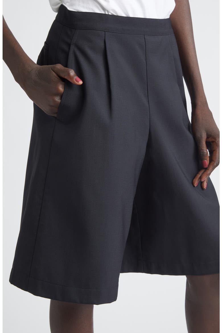 Pleated Yarn Dyed Tropical Weight Wool Blend Shorts, Alternate, color, BLACK