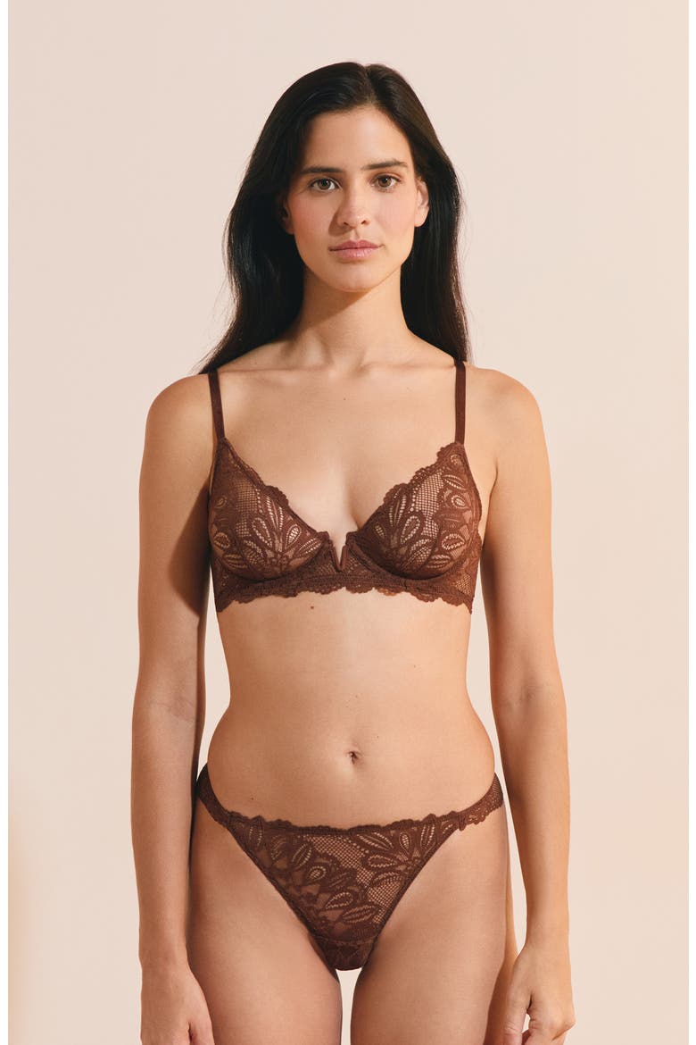 Persienne Lace Tanga Thong, Alternate, color, BROWN