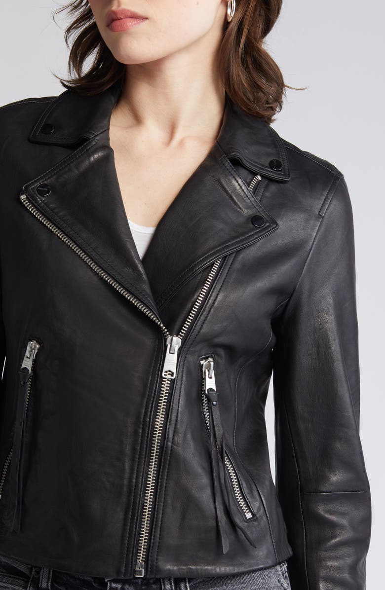 AllSaints Dalby Leather Biker Jacket, Alternate, color, Black/ Silver