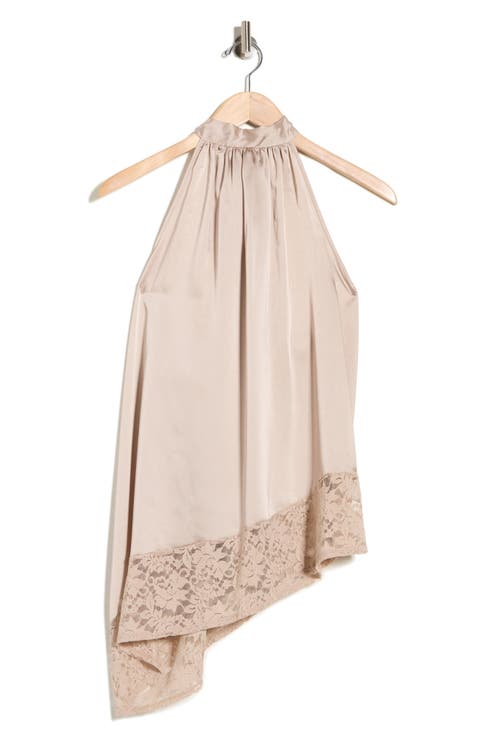 Sleeveless Lace Trim Satin Asymmetric Top (Plus)