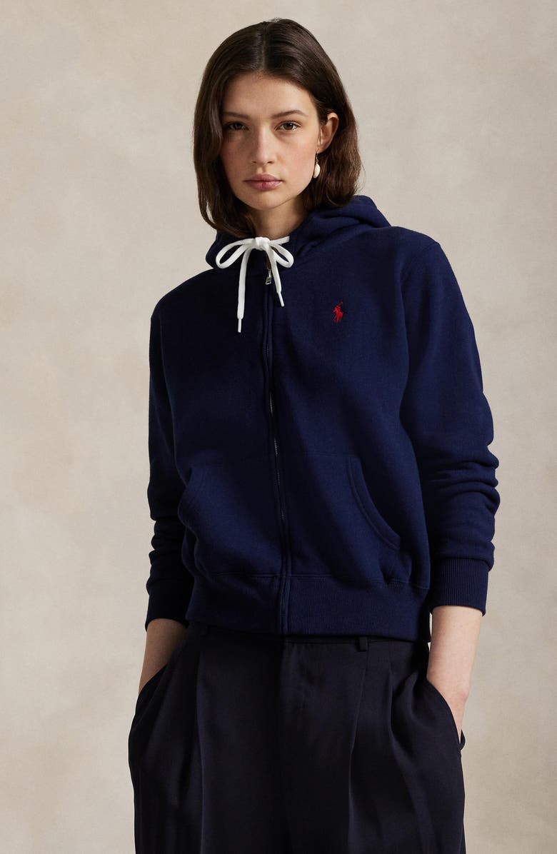 Polo Ralph Lauren Arctic Fleece Shrunken Fit Zip-Up Hoodie, Alternate, color, Cruise Navy