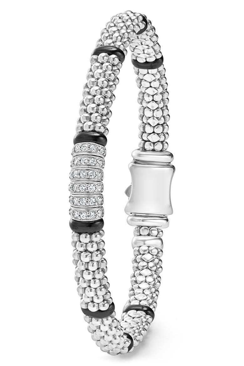Black Caviar Ceramic & Diamond Station Bracelet, Alternate, color, BLACK