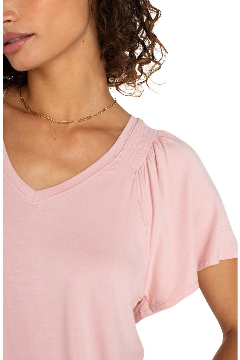 V-Neck Flutter Sleeve Jersey Top, Alternate, color, SOFT PINK