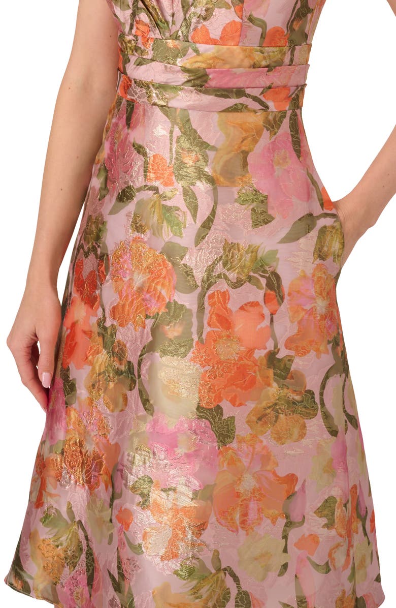 Adrianna Papell Metallic Floral Jacquard Cocktail Dress, Alternate, color, 