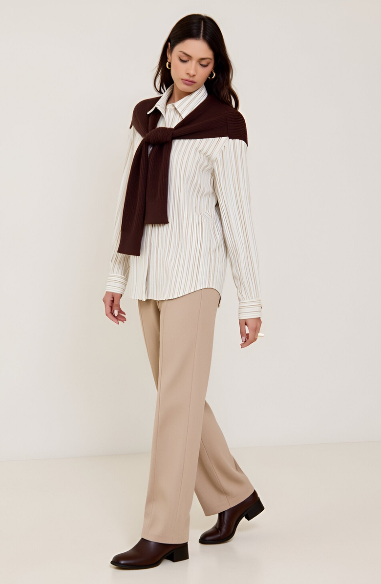 Modenaire Striped Button-Up Twofer Shirt with Attached Sweater Detail, Alternate, color, 