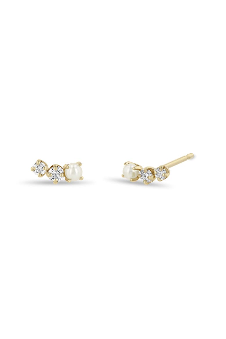Diamond & Cultured Pearl Stud Earrings, Main, color, 14K YELLOW GOLD