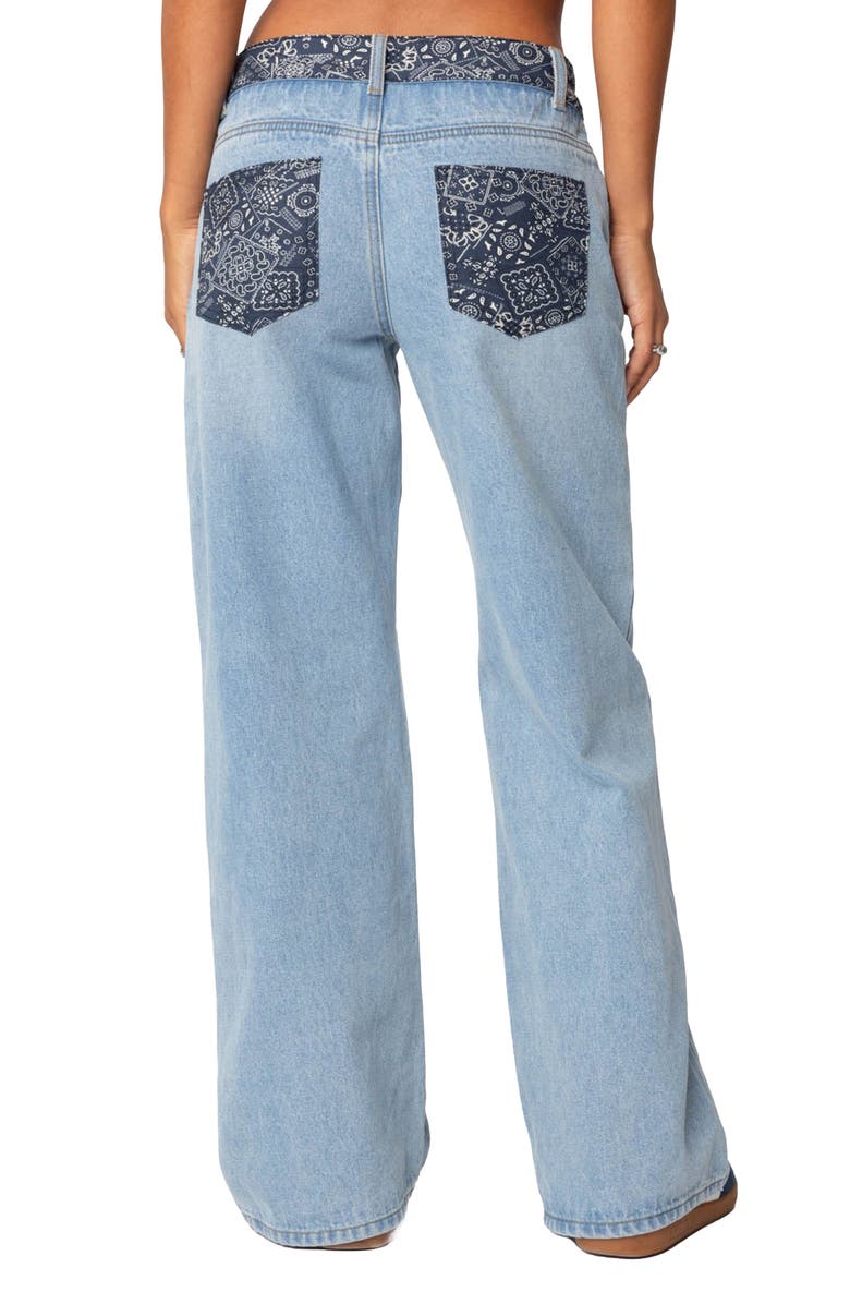 EDIKTED Bandana Bliss Low Rise Wide Leg Jeans, Alternate, color, Blue-Washed