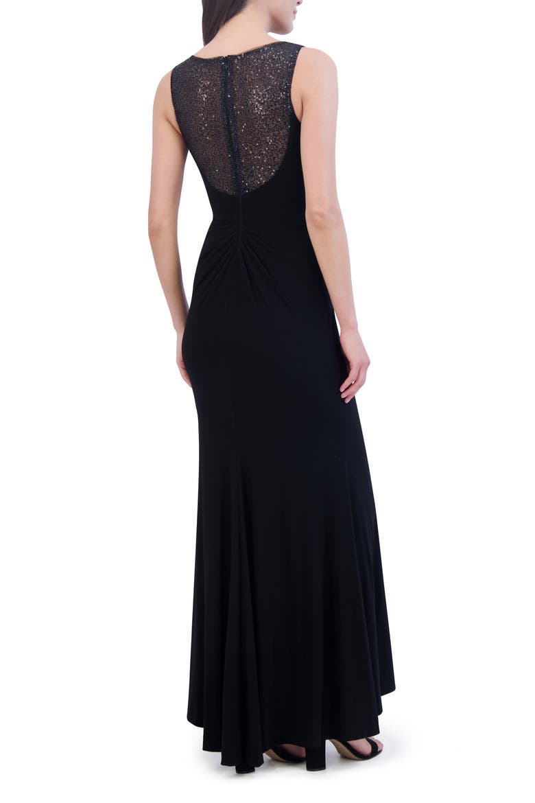 Sequin Mesh Yoke Column Gown, Alternate, color, BLACK