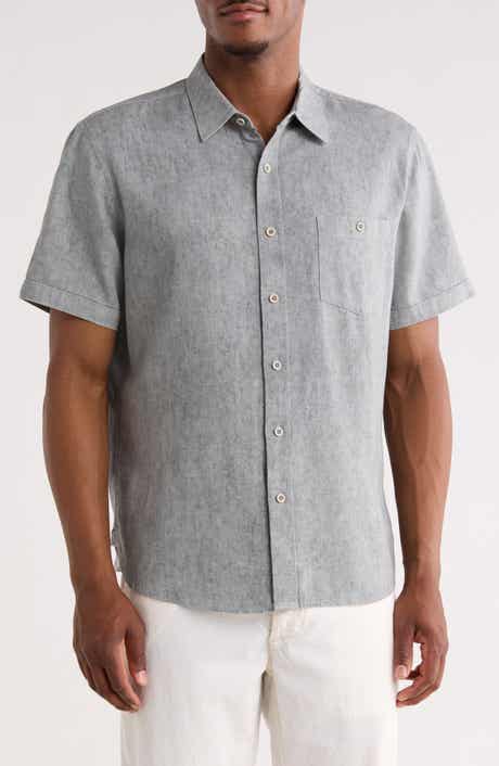 Short Sleeve Pigment Washed Linen Blend Shirt