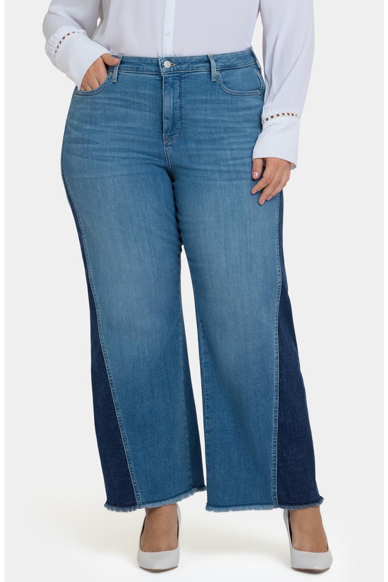Teresa Frayed Two-Tone Wide Leg Jeans, Main, color, AVENUE BLUE