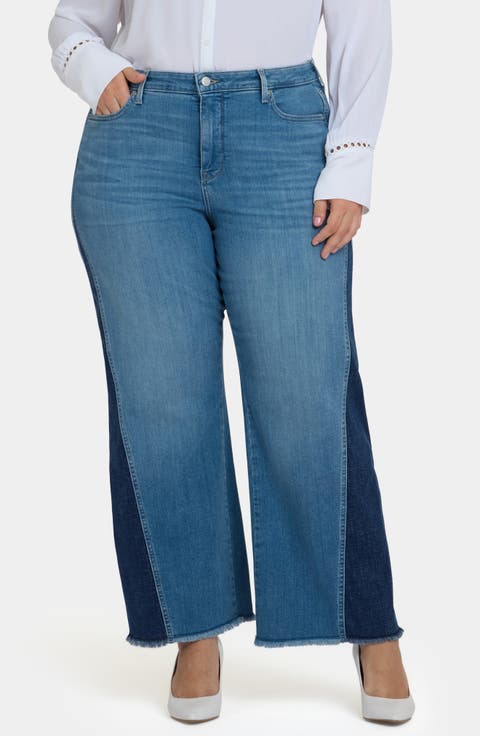 Teresa Frayed Two-Tone Wide Leg Jeans (Plus)