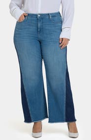 NYDJ Teresa Frayed Two-Tone Wide Leg Jeans