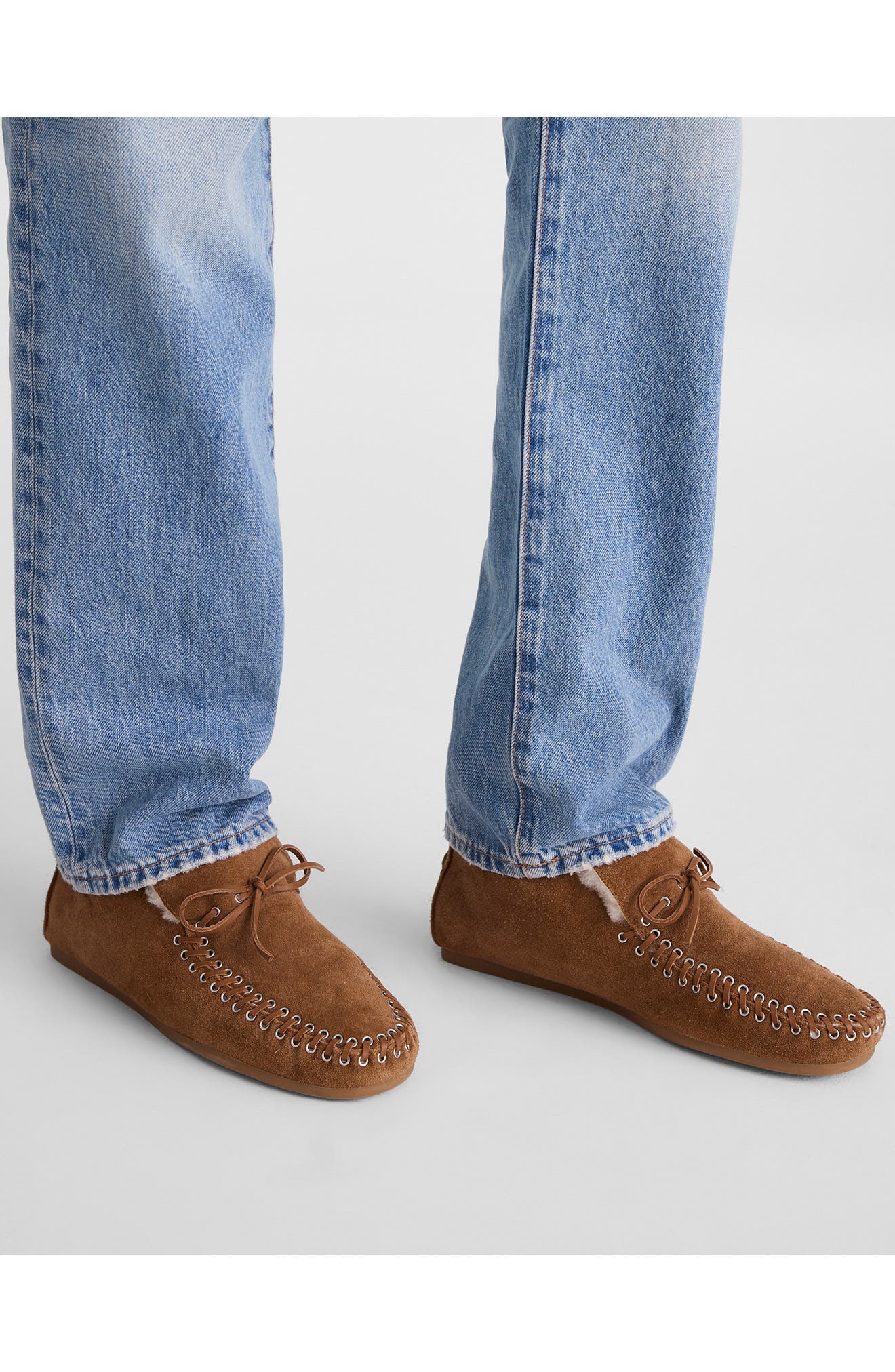 Madewell The Genuine Shearling Meadow Moccasin Ankle Boot, Alternate, color, Warm Chestnut