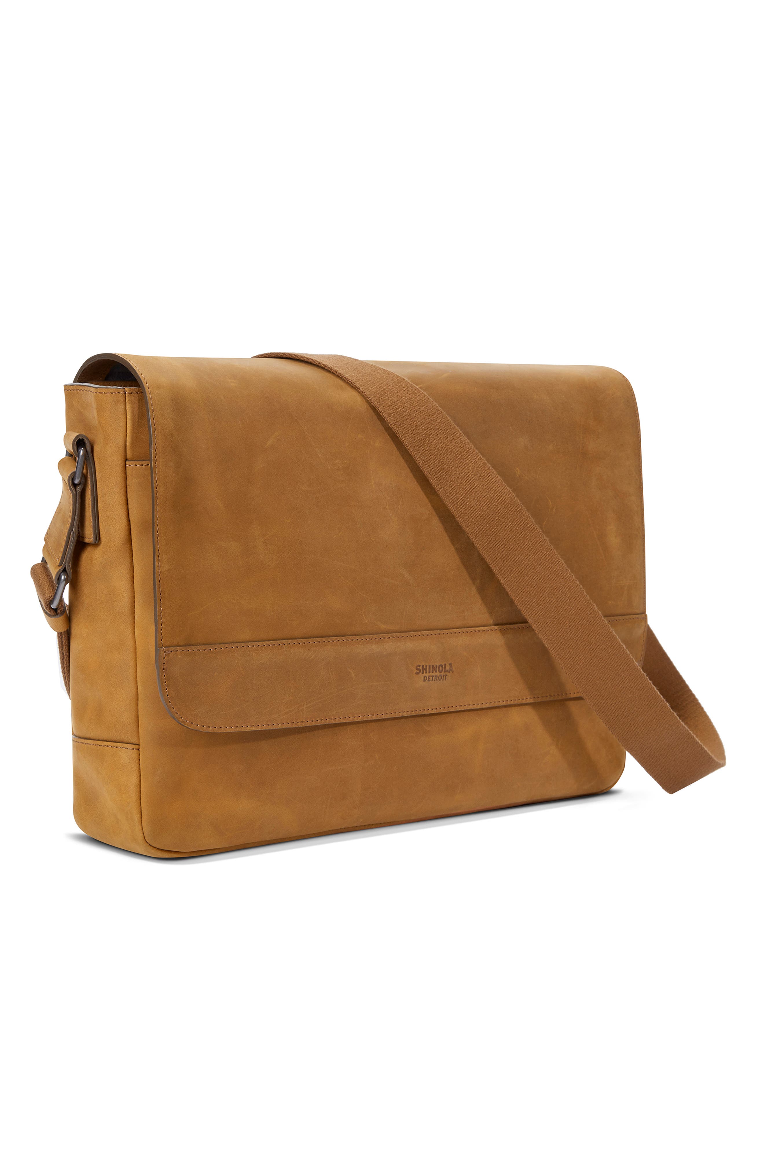 Shinola Slim Leather Messenger Bag, Alternate, color, 