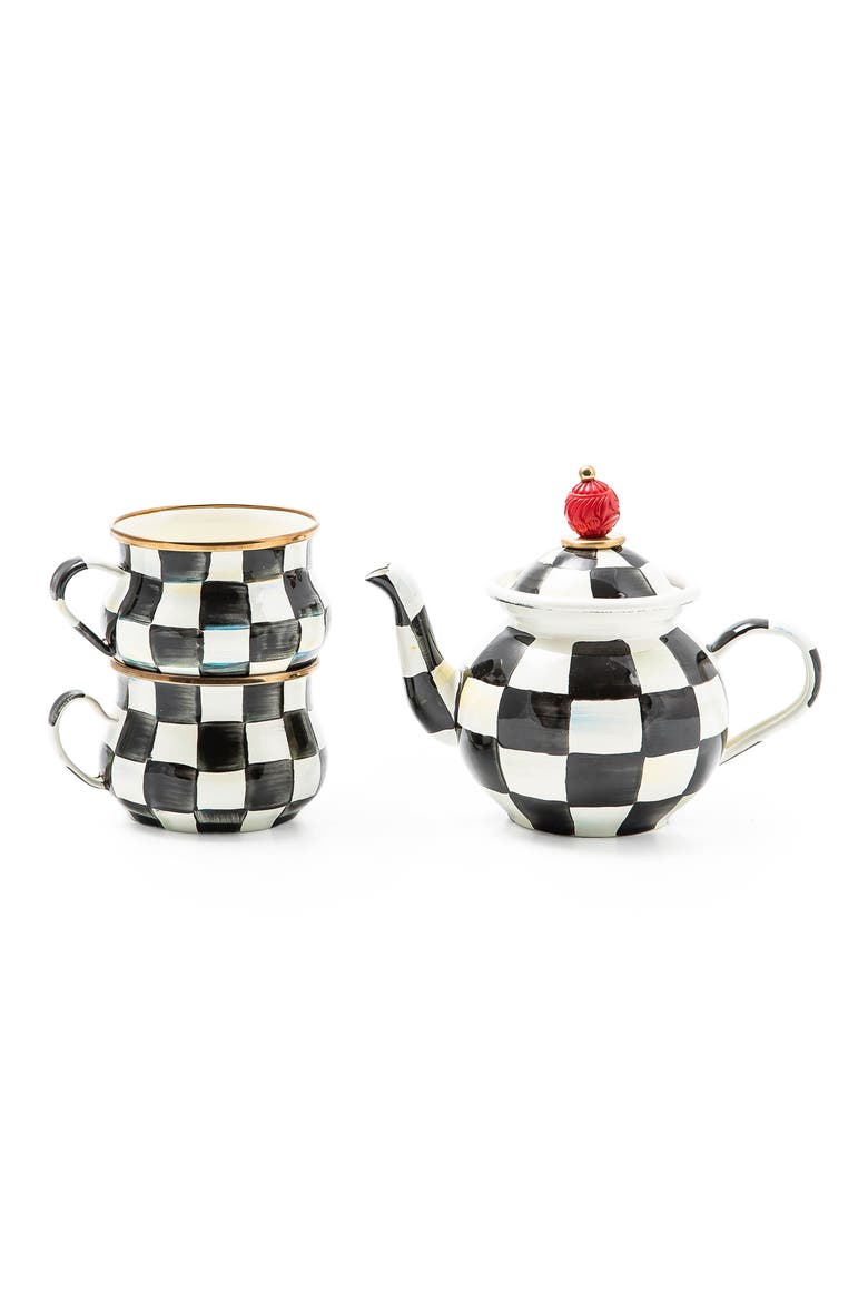 Courtly Check Enameled Steel Tea Party Set, Main, color, BLACK/ WHITE