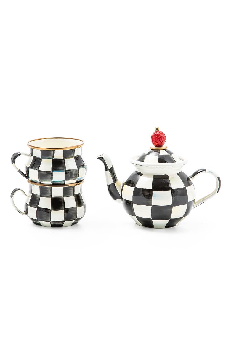 MACKENZIE CHILDS Courtly Check Enameled Steel Tea Party Set, Main, color, Black/ White