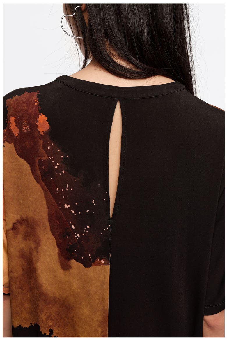 Flowing Midi T-Shirt Dress, Alternate, color, BLOT XL BLACK