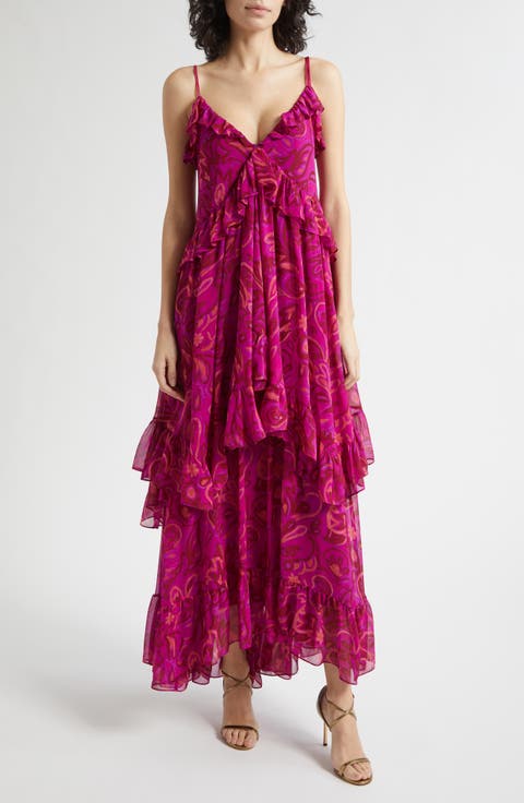 Anahi Paisley Bloom Ruffle Maxi Dress