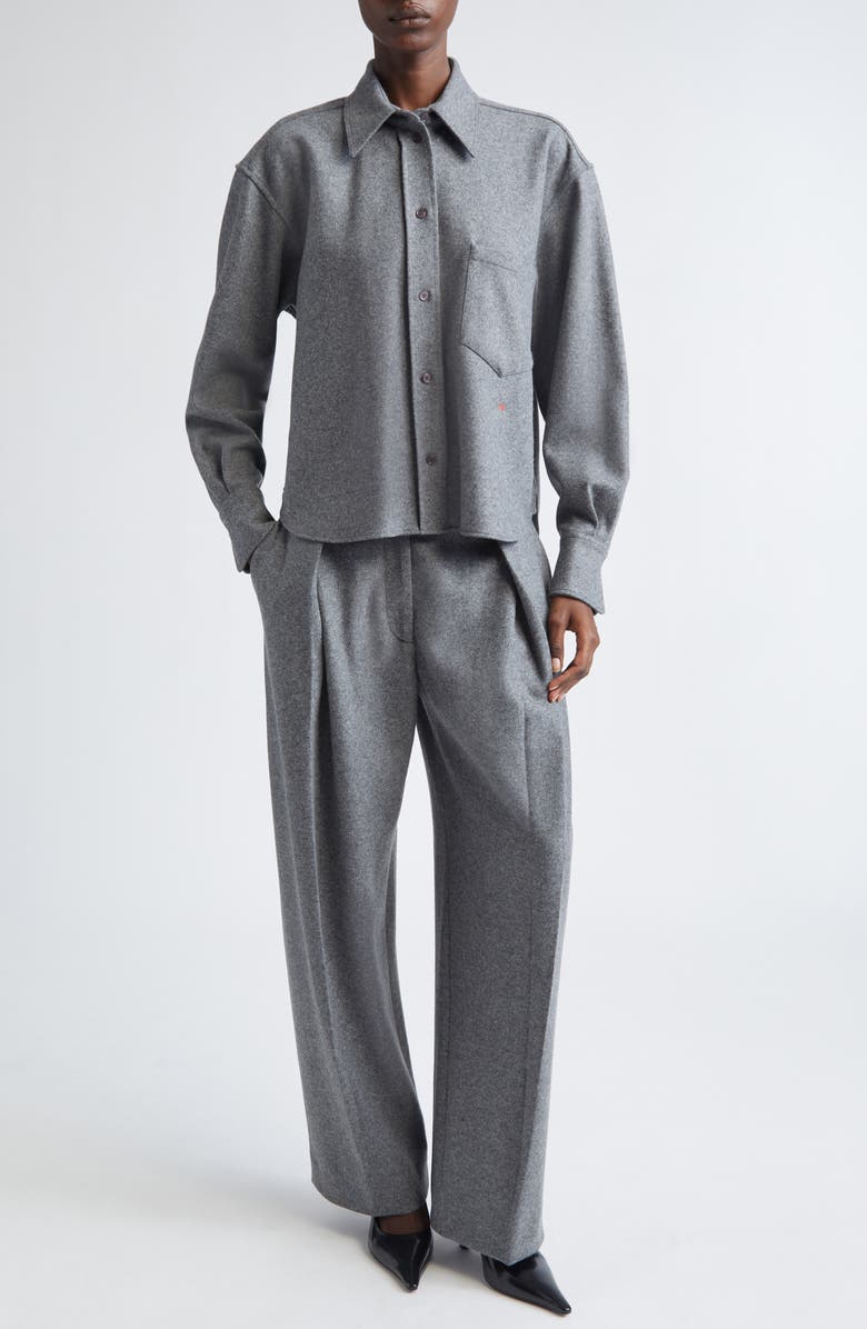 Victoria Beckham Pleated Wide Leg Wool & Cashmere Trousers, Alternate, color, Mid Grey Melange
