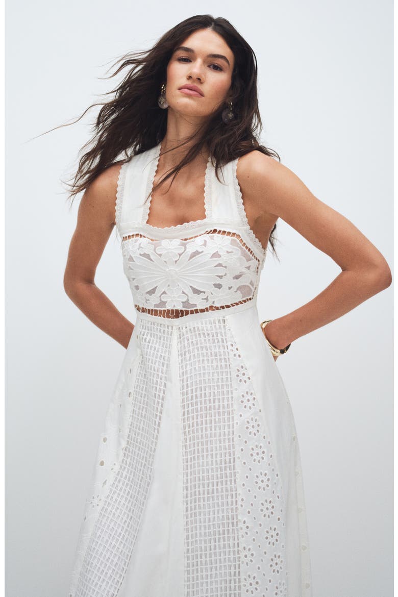 Cutwork Broderie Sleeveless Maxi Dress, Alternate, color, WHITE
