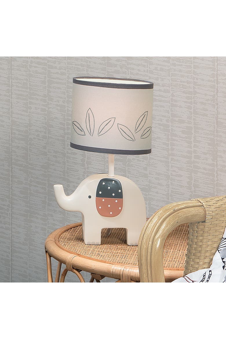 Patchwork Jungle Modern Elephant Lamp With Gray Shade & Bulb, Alternate, color, Cream