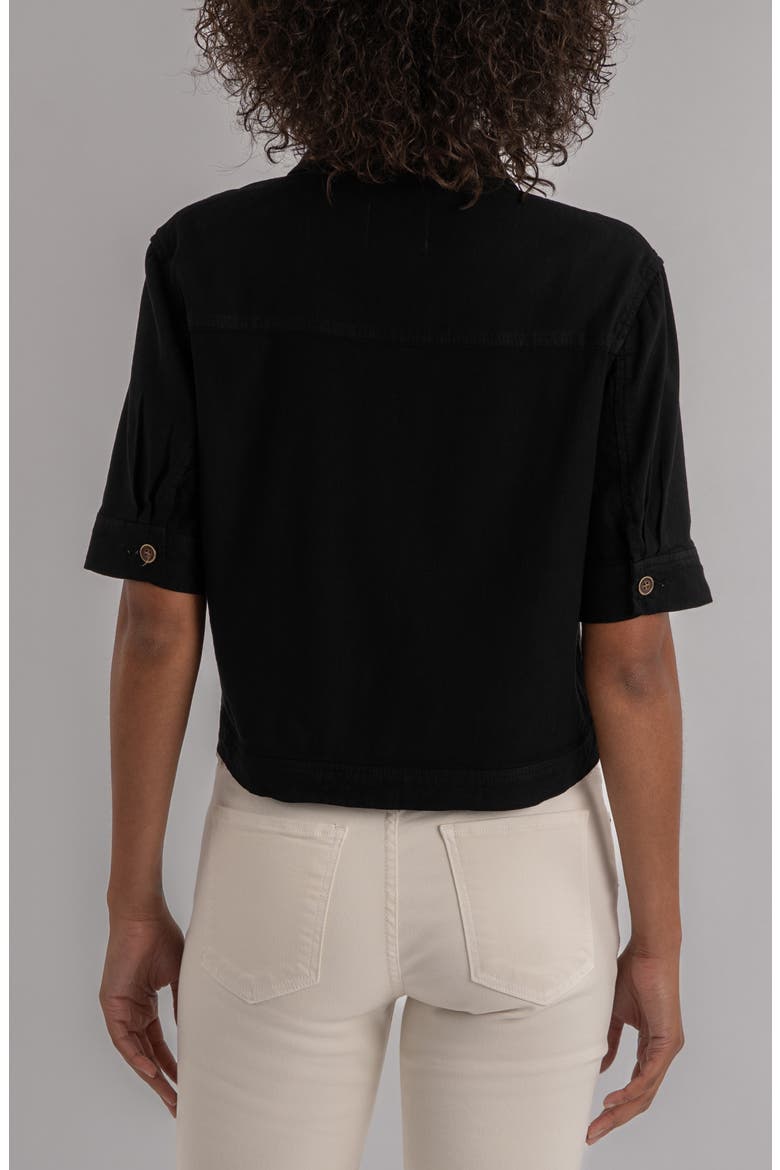 Finley Short Sleeve Linen Blend Jacket, Alternate, color, BLACK