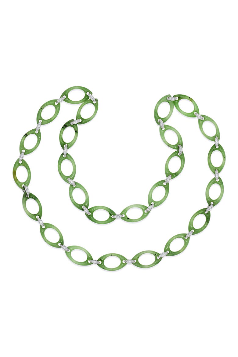 Green Nephrite & Diamond Openwork Long Necklace, Alternate, color, WHITE GOLD