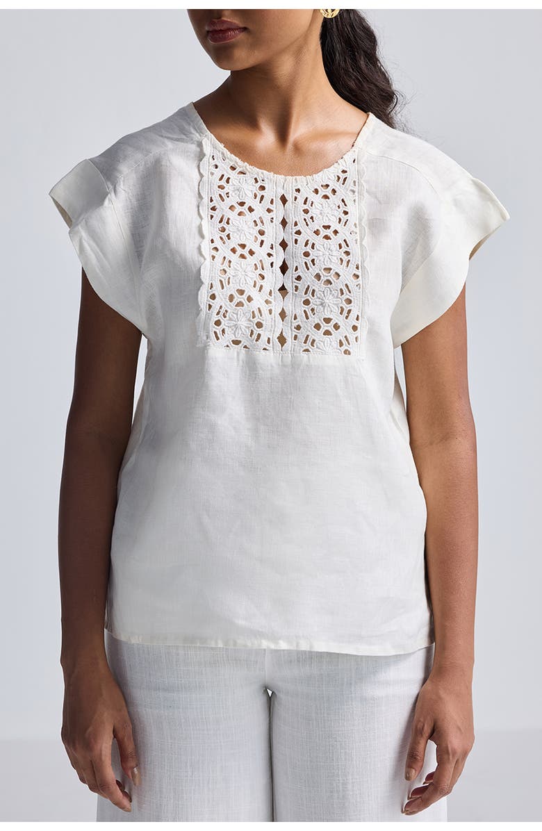 Reistor Boxy Top with Embroidered Lace Detail, Main, color, Shell Off-White