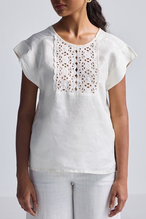 Boxy Top with Embroidered Lace Detail
