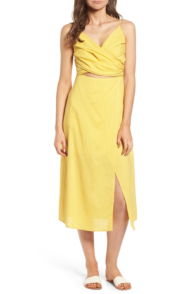 Cutout Midi Dress, Main, color, YELLOW SOLID