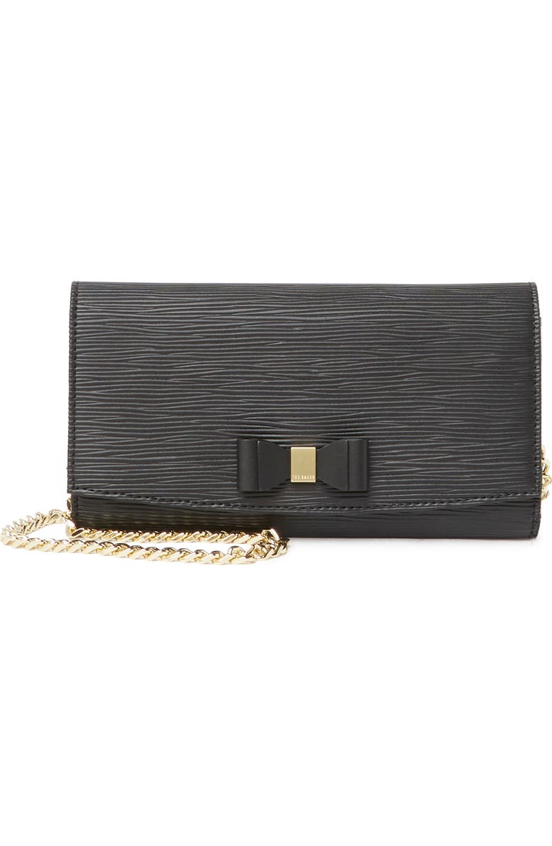 Ted Baker London Zea Bow Matinee Leather Crossbody Clutch, Main, color,