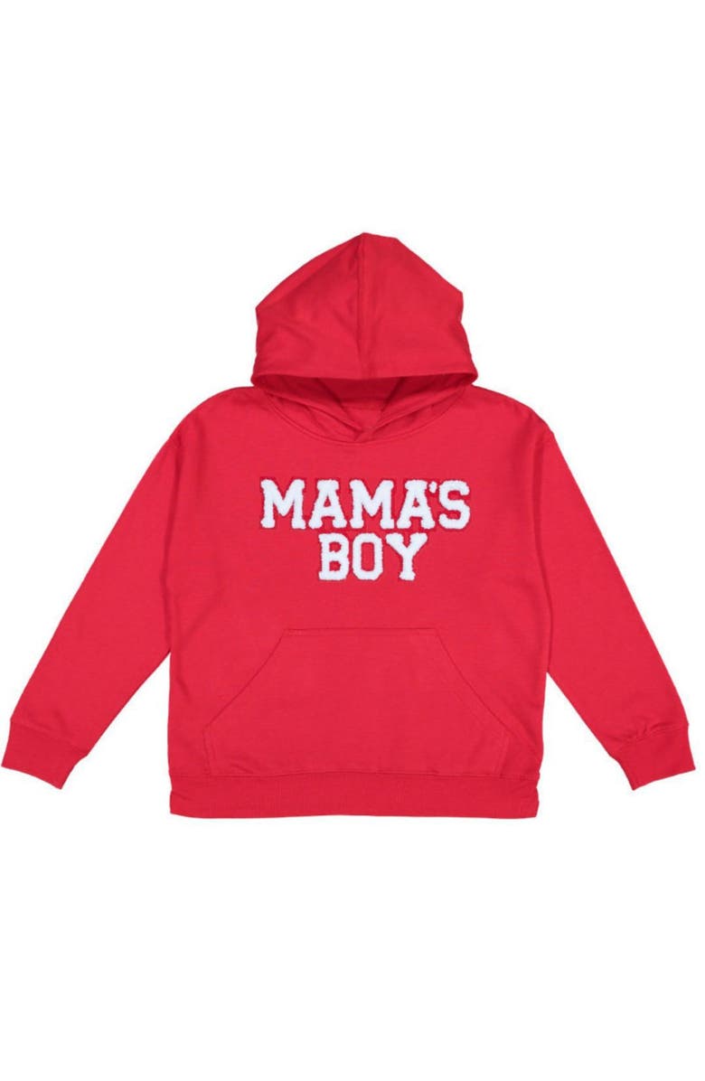 Sweet Wink Mama's Boy Patch Valentine's Day Youth Hoodie, Main, color, Red