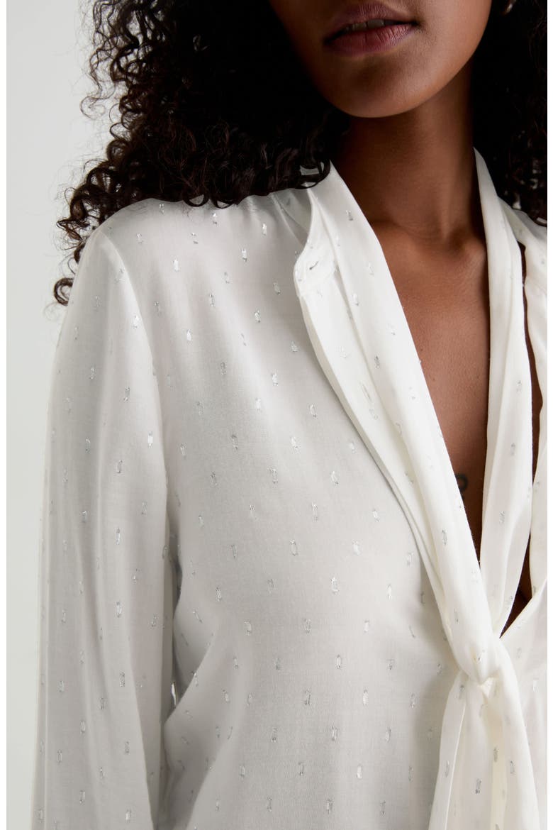 Lora Metallic Tie Neck Button-Up Shirt, Alternate, color, POWDER