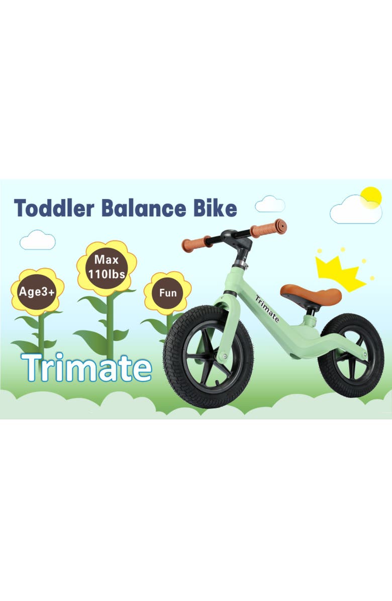 Trimate Toddler 12" Green Balance Bike with Inflated Tire, Ages 3-5, Alternate, color, Multicolored