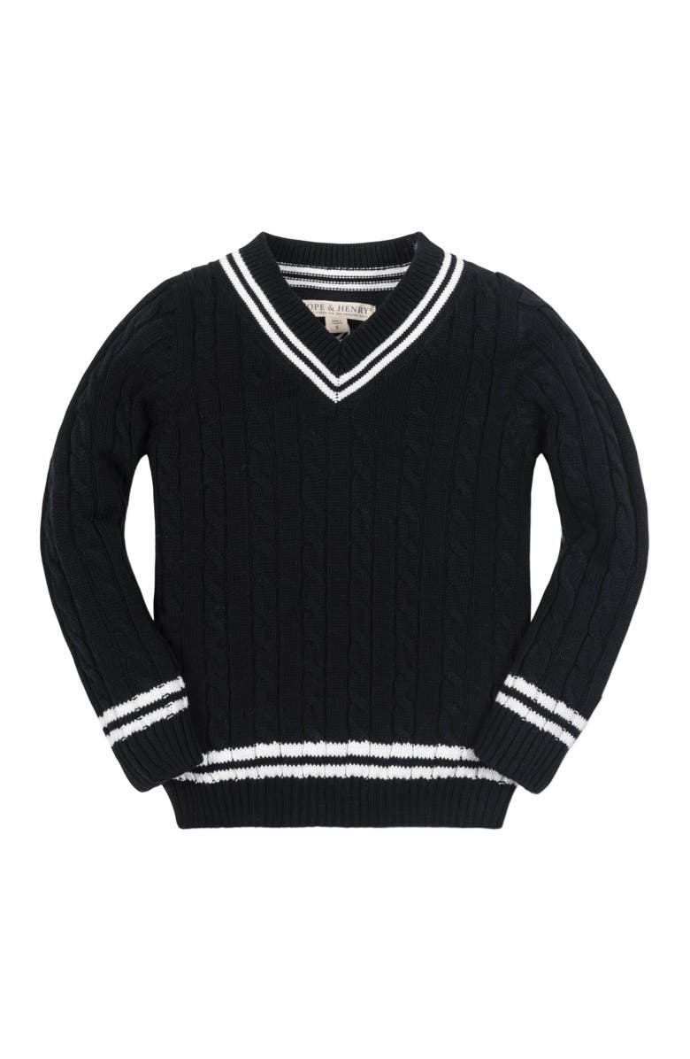 Hope & Henry Baby Boys' Organic V-Neck Cricket Sweater, Infant, Main, color, Black Cable With White
