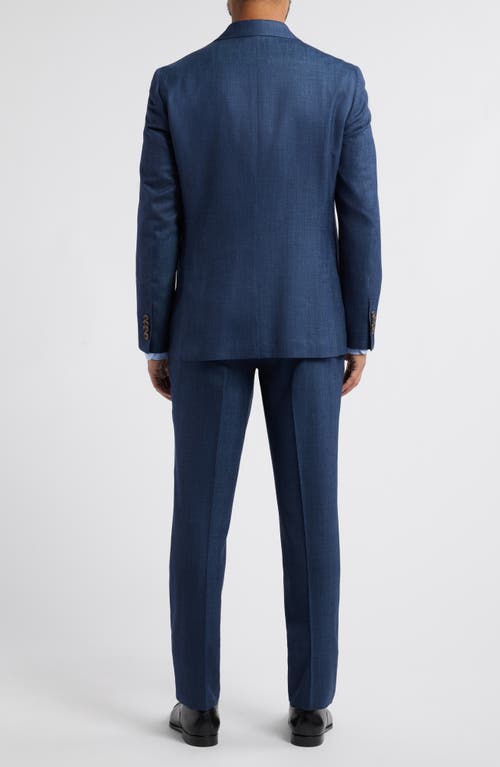 Jack Victor Marco Peak Lapel Solid Wool & Silk Blend Suit In Mid Blue
