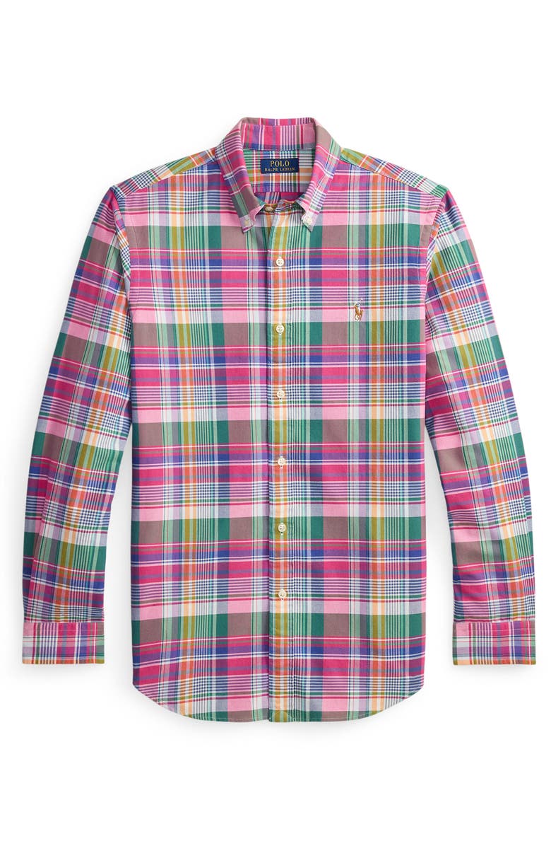 Polo Ralph Lauren Classic Fit Plaid Cotton Button-Down Oxford Shirt, Alternate, color, Pink Blue Multi