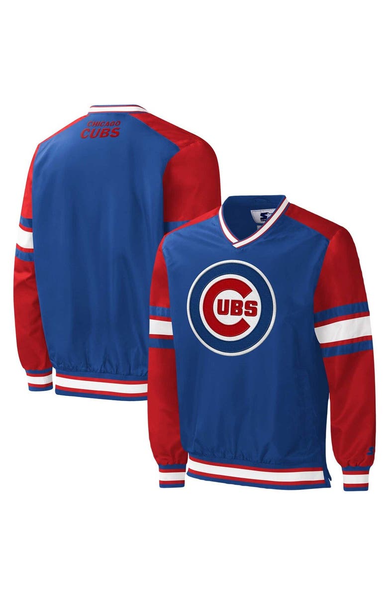 STARTER Men's Starter Royal Chicago Cubs Yardline V-Neck Pullover Windbreaker, Main, color, Royal