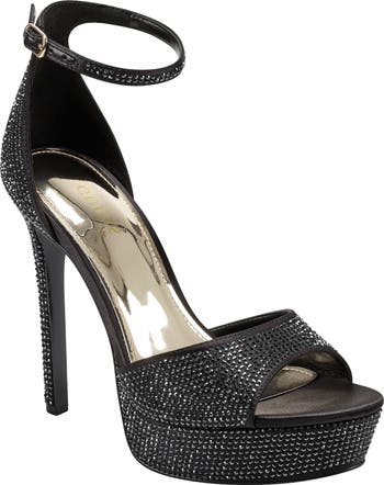 GUESS Women's Cadly Heeled Sandal - Peep Toe Ankle Strap Platform Sandals