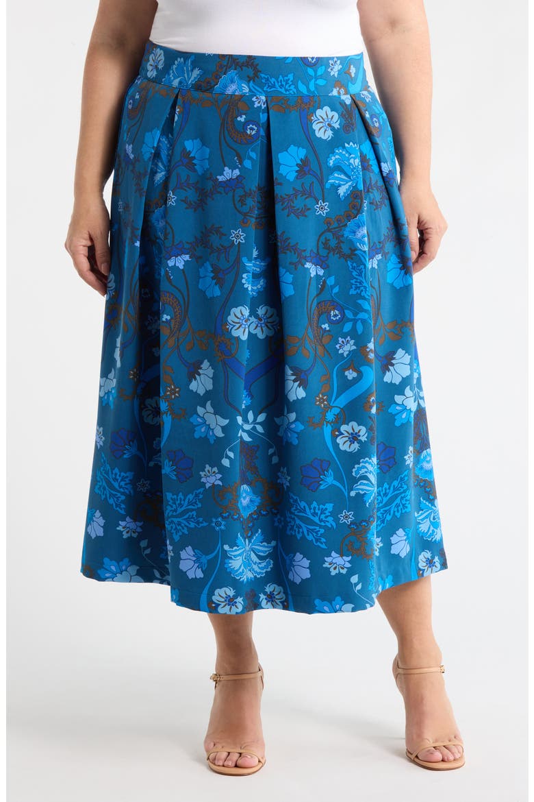 Palmate Pleated Midi Skirt, Main, color, TEAL-BLUE