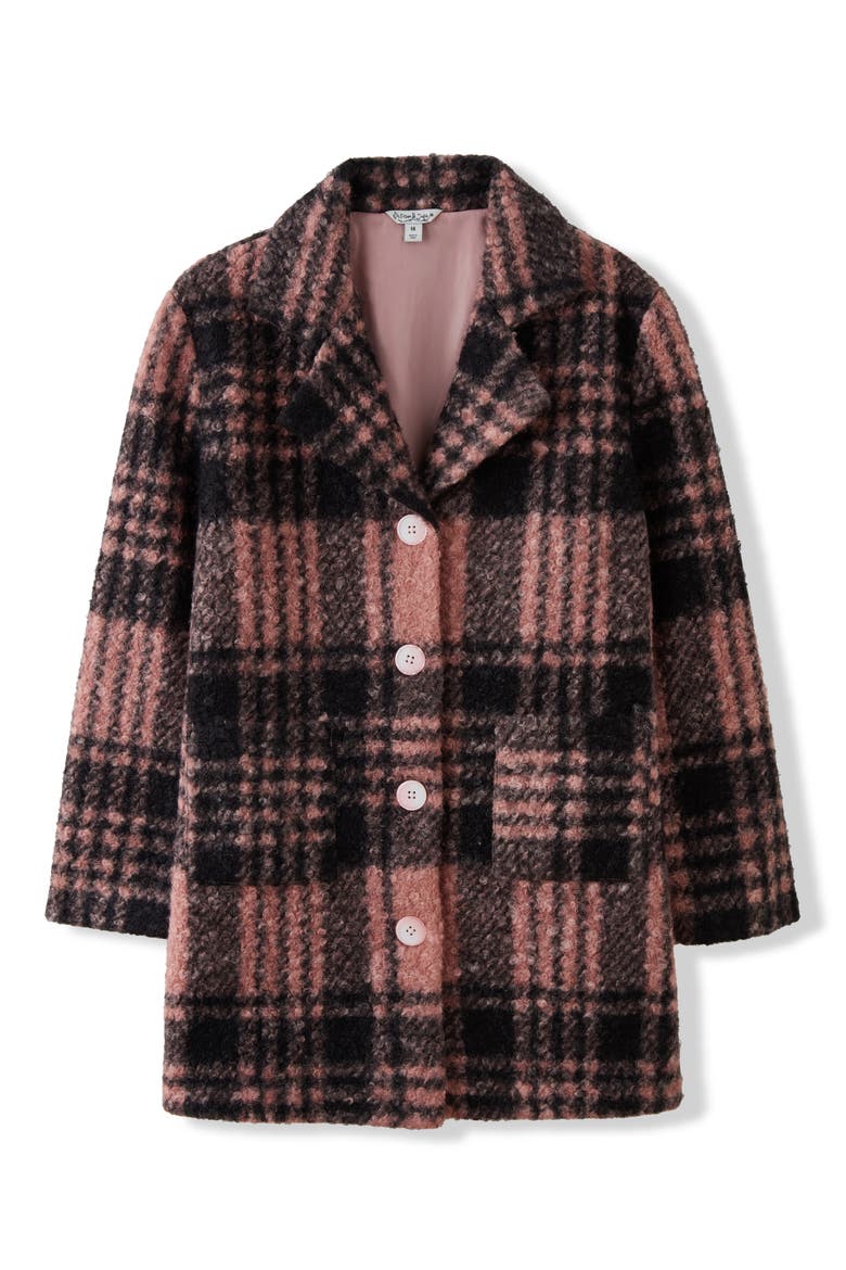 Kids' Nicole Oversized Plaid Coat, Main, color, PINK/ BLACK