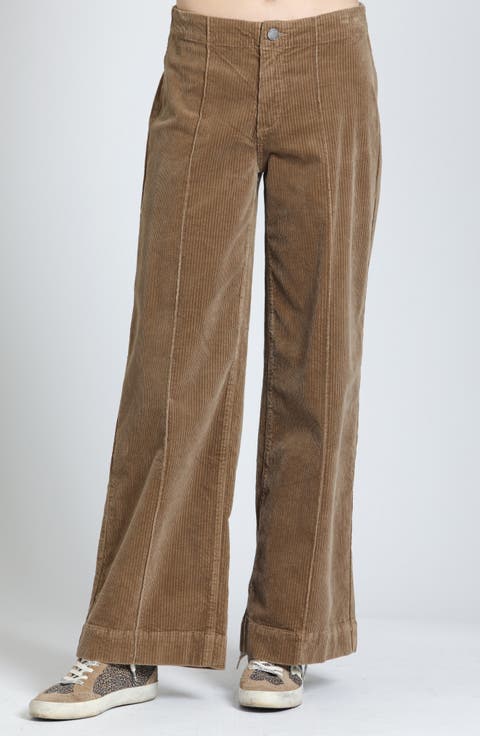Retro Seamed Straight Leg Corduroy Pants