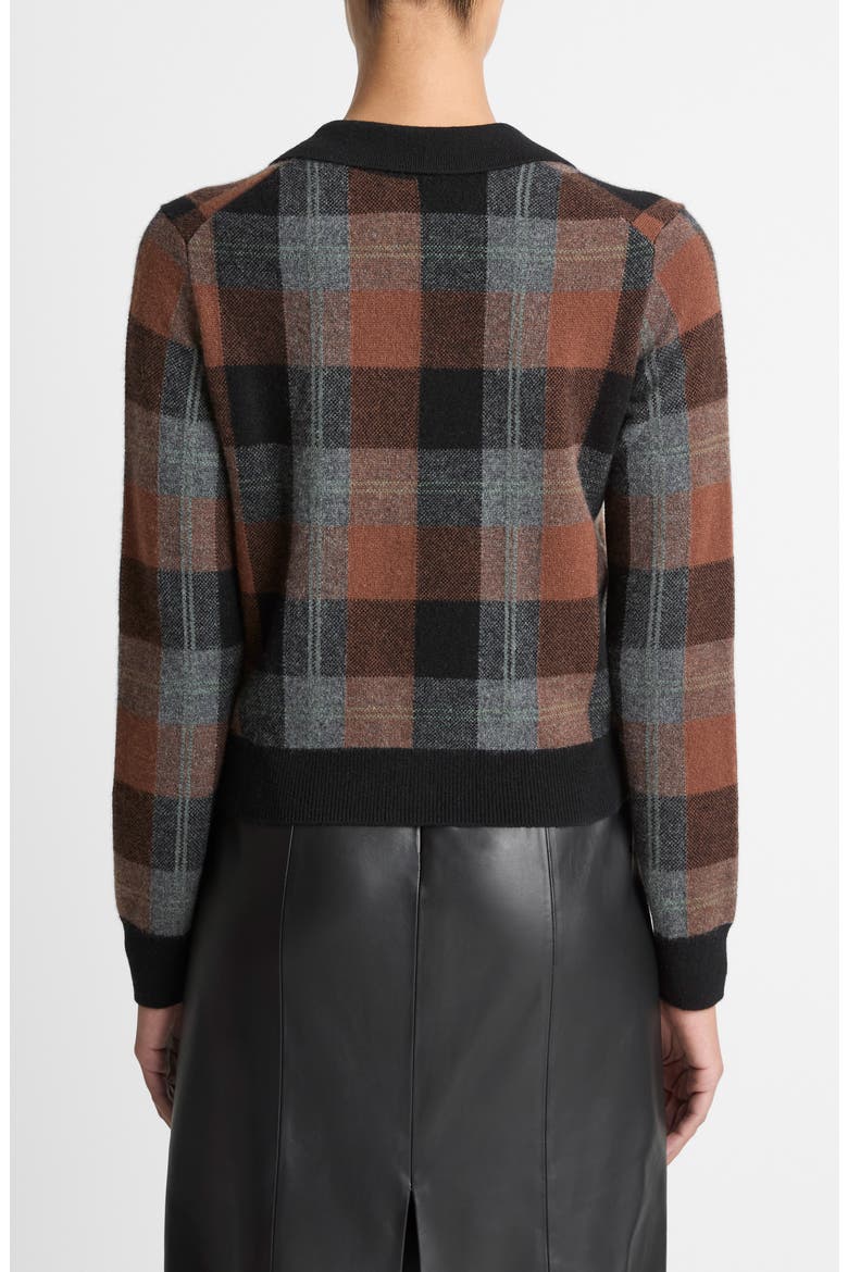 Check Plaid Cashmere Cardigan, Alternate, color, CACAO / HEATHER PEWTER / BLACK