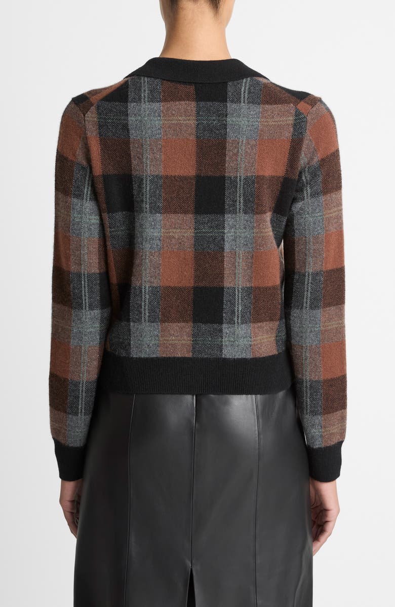 Vince Check Plaid Cashmere Cardigan, Alternate, color, Cacao / Heather Pewter / Black