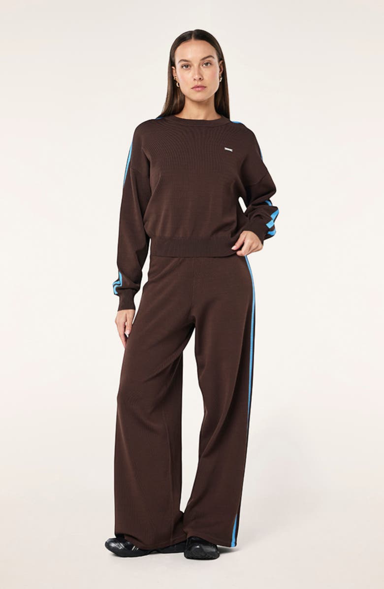 P.E Nation Retreat Stripe Wide Leg Track Pants, Alternate, color, Coffee/ Marina