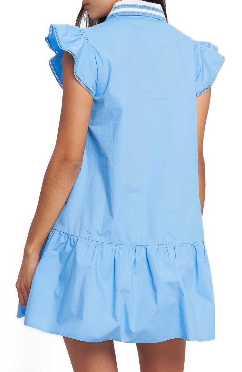 FLYING TOMATO Faux Pearl Button Cotton Shirtdress, Alternate, color, Blue