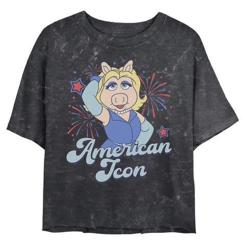 Junior's Miss American Icon Short Sleeve Cropped T-Shirt